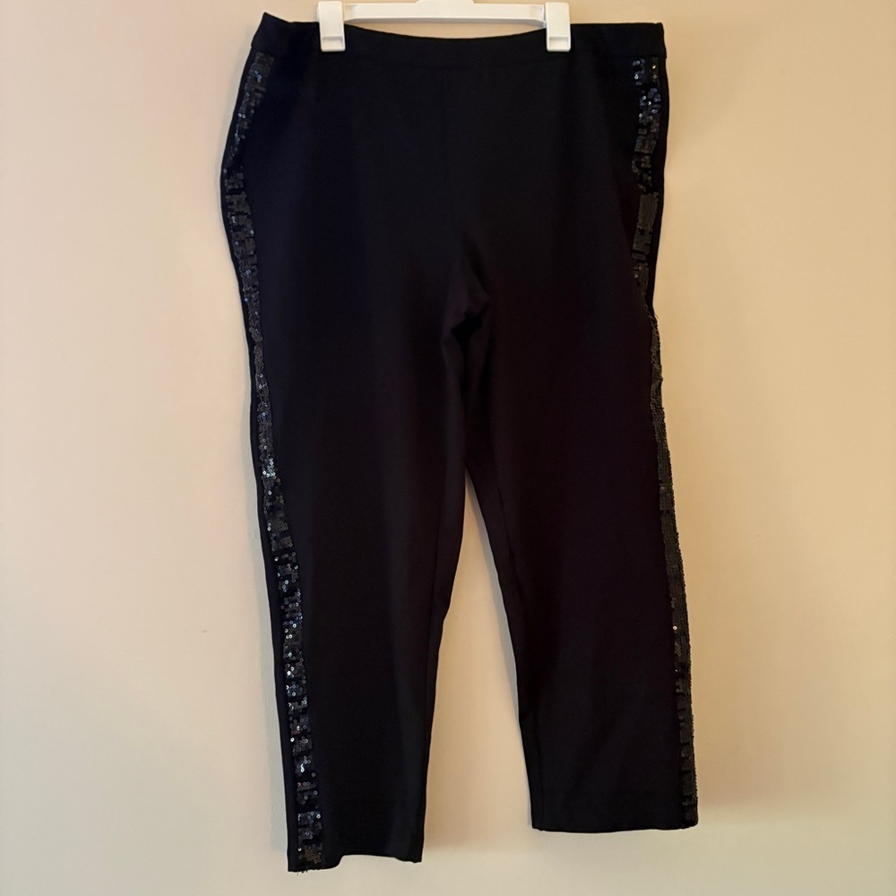 Joan Rivers Black Sequin Side Trim Pull On Pants 2X